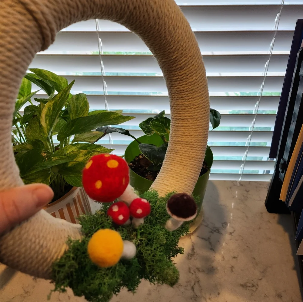 Off White Needlefelted Colorful Mushroom And Moss Hanging Wreath